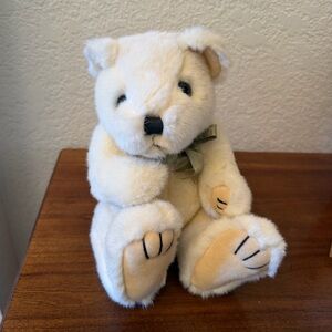 Cream Plush Teddy Bear with Gold Bow, NWOT